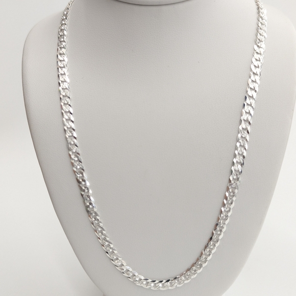 925 Sterling Silver Cuban Curb Diamond Cut Chain 4 mm 22 Inches
